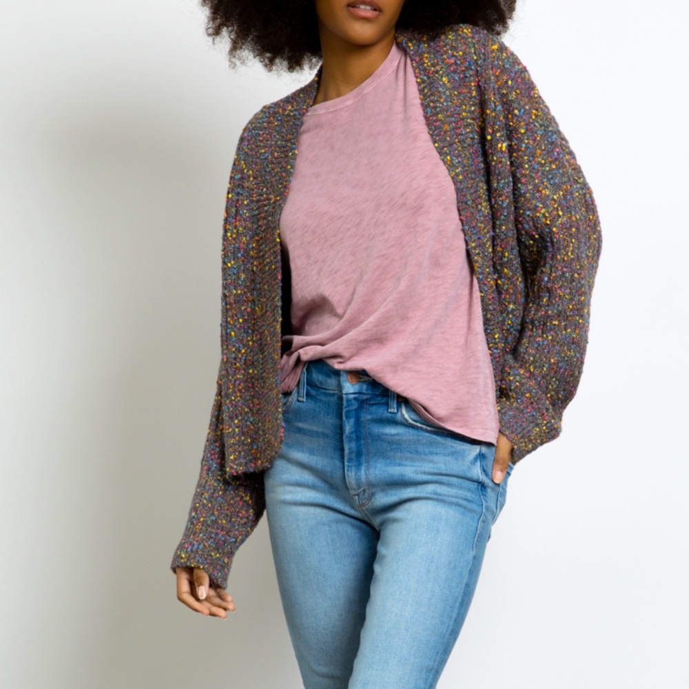 Hello Nite‎ Revolve NWT size Large Cocoon charcoal w multi color open cardigan